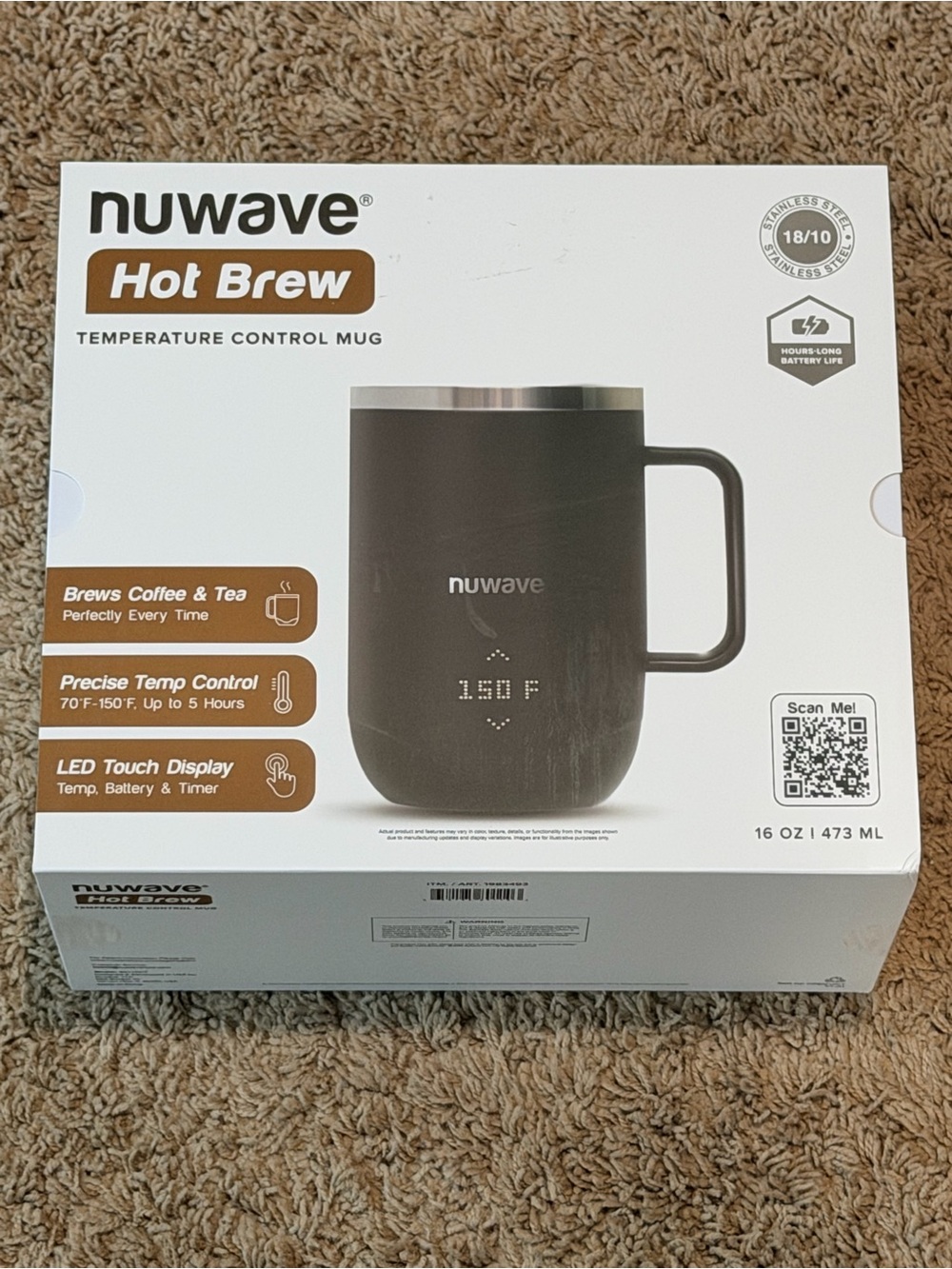 Nuwave Hot Brew Temperature Control Mug 16oz LED Touch Display NIB
